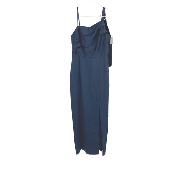 Adrianna Papell Dresses & Skirts - Adrianna‎ Papell One Shoulder Satin Crepe Dress Blue Size 6